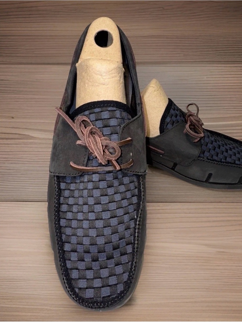 Swims Mens 11 Black Blue Swimming Loafer Woven Driving Boat Pool Shoe